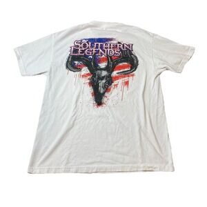Southern Legends Shirt Men's Large White USA Flag Buck Deer Skull Hunting *